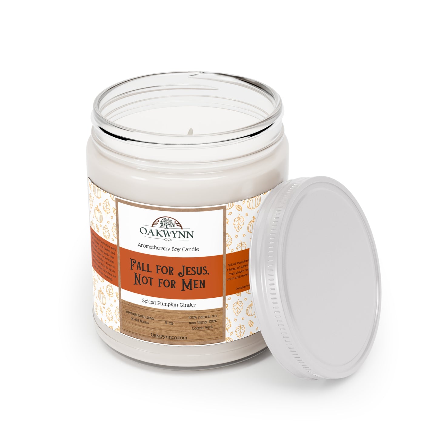 Aromatherapy Soy Candle- "Fall for Jesus. Not for Men" | 9oz | Spiced Pumpkin Ginger