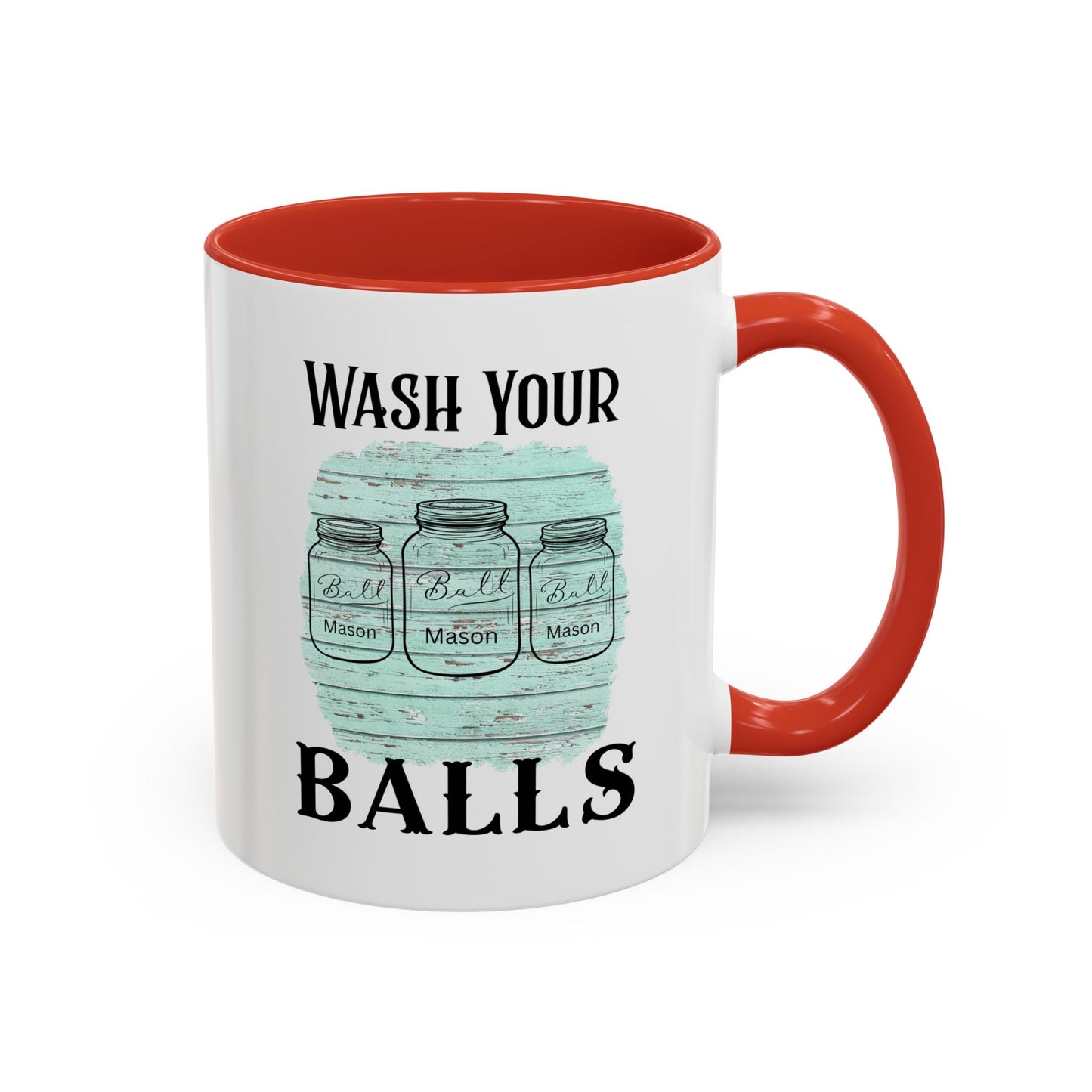 "Wash Your Balls" Blue Wood, Humorous Accent Coffee Mug for Everyday Laughs, Perfect Gift for Friends, Fun Kitchen Decor, Unique Housewarming Gift, Novelty Coffee Cup