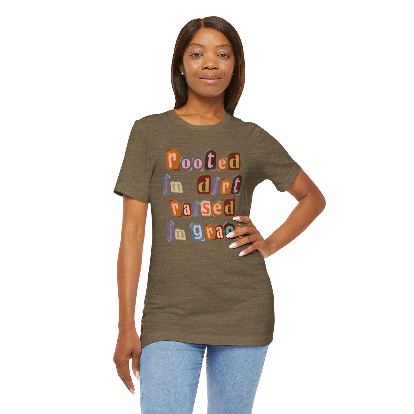 "Rooted in Dirt, Raised in Grace" | Western Shirt | Country Girl Tee | Rustic Graphic Tee | Free Spirit Apparel | Outdoor Lifestyle Tee | Vintage Country Shirt | Softstyle Unisex Tee | Faith-Based Country Girl Tee | Rustic Christian Shirt