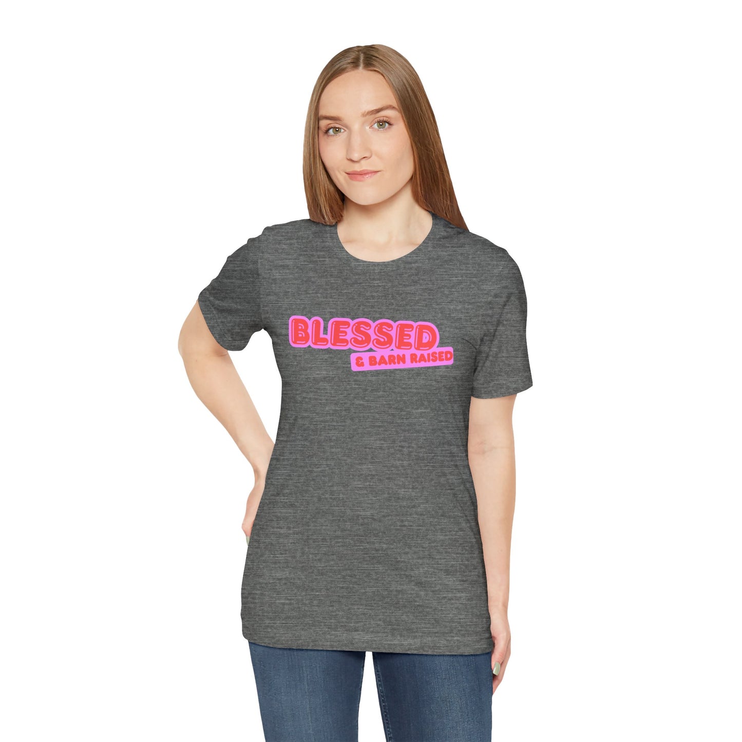 "Blessed & Barn Raised" Western Shirt | Country Girl Tee | Rustic Graphic Tee | Free Spirit Apparel | Outdoor Lifestyle Tee | Vintage Country Shirt | Softstyle Unisex Tee | Faith-Based Country Girl Tee | Rustic Christian Shirt