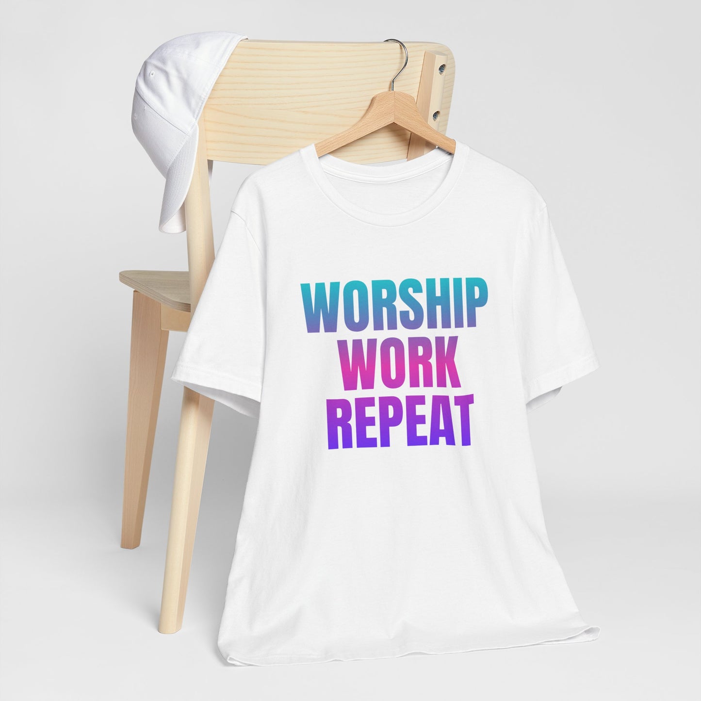 Motivational Unisex Tee - 'Worship Work Repeat' Western Shirt | Country Girl Tee | Rustic Graphic Tee | Free Spirit Apparel | Outdoor Lifestyle Tee | Vintage Country Shirt | Softstyle Unisex Tee | Faith-Based Country Girl Tee | Rustic Christian Shirt