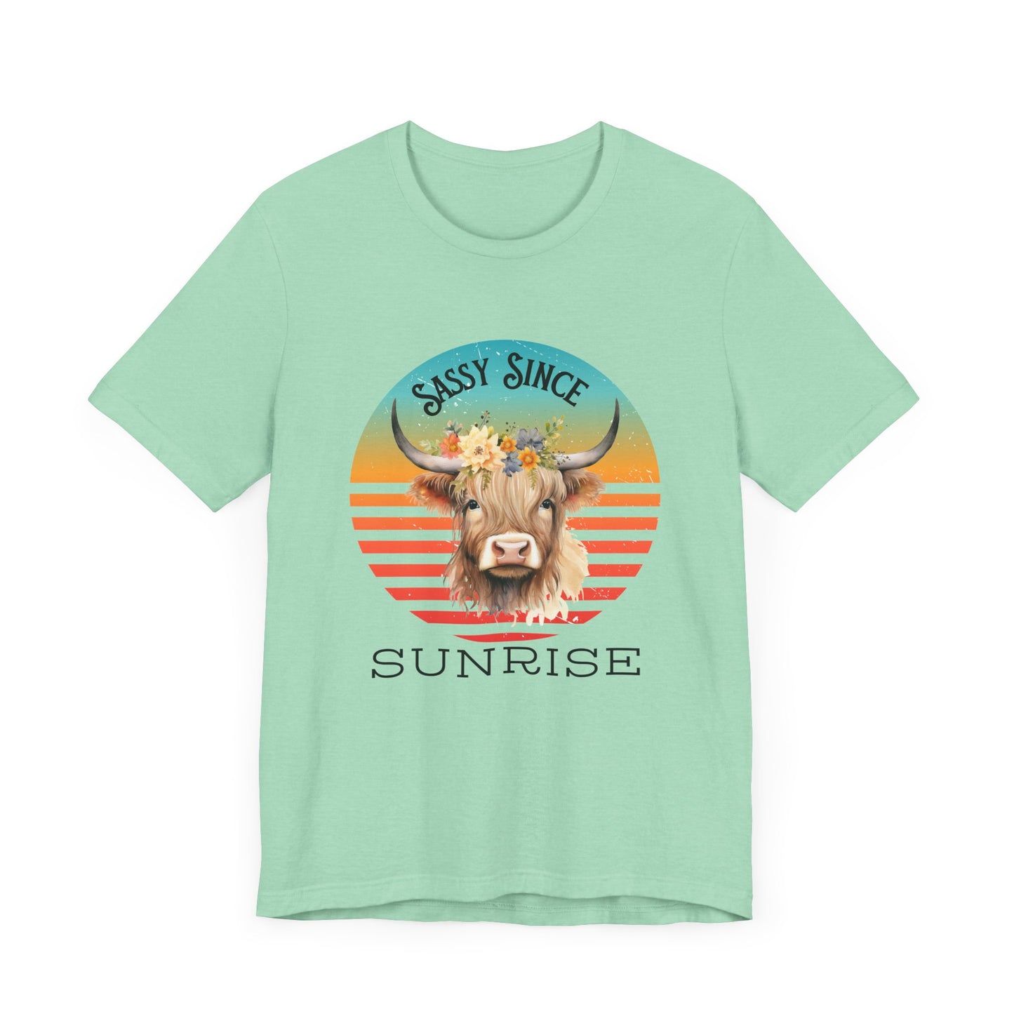 "Sassy Since Sunrise" Cow Tee | Western Shirt | Country Girl Tee | Rustic Graphic Tee | Free Spirit Apparel | Outdoor Lifestyle Tee | Vintage Country Shirt | Softstyle Unisex Tee | Faith-Based Country Girl Tee | Rustic Christian Shirt