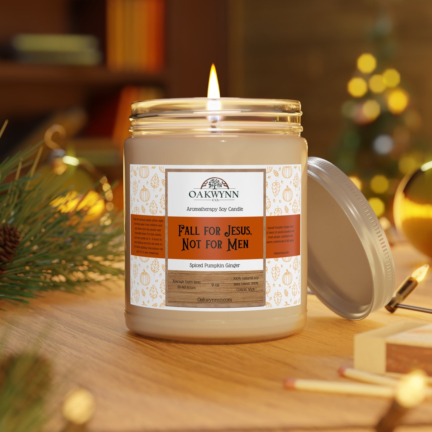 Aromatherapy Soy Candle- "Fall for Jesus. Not for Men" | 9oz | Spiced Pumpkin Ginger