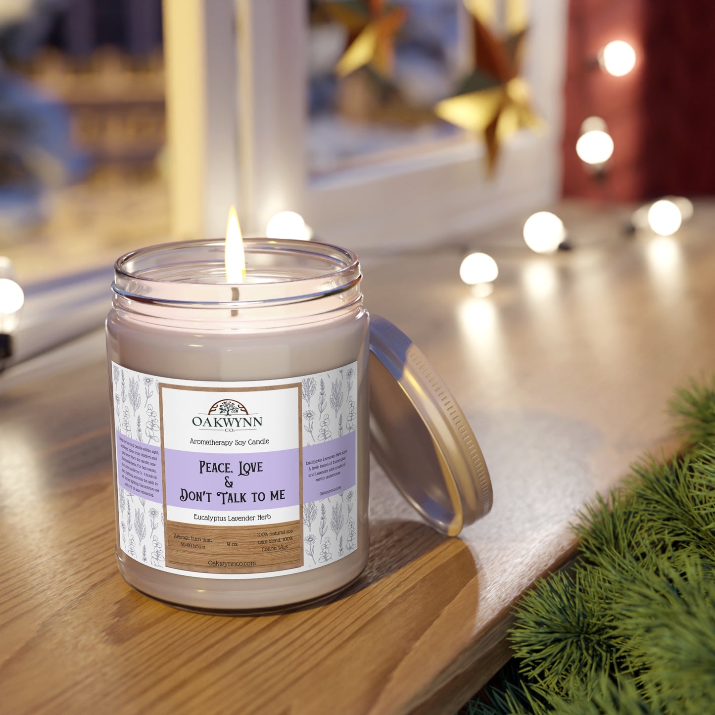 Aromatherapy Soy Candle- 'Peace, Love & Don't Talk to Me' | 9oz | Eucalyptus Lavender Herb