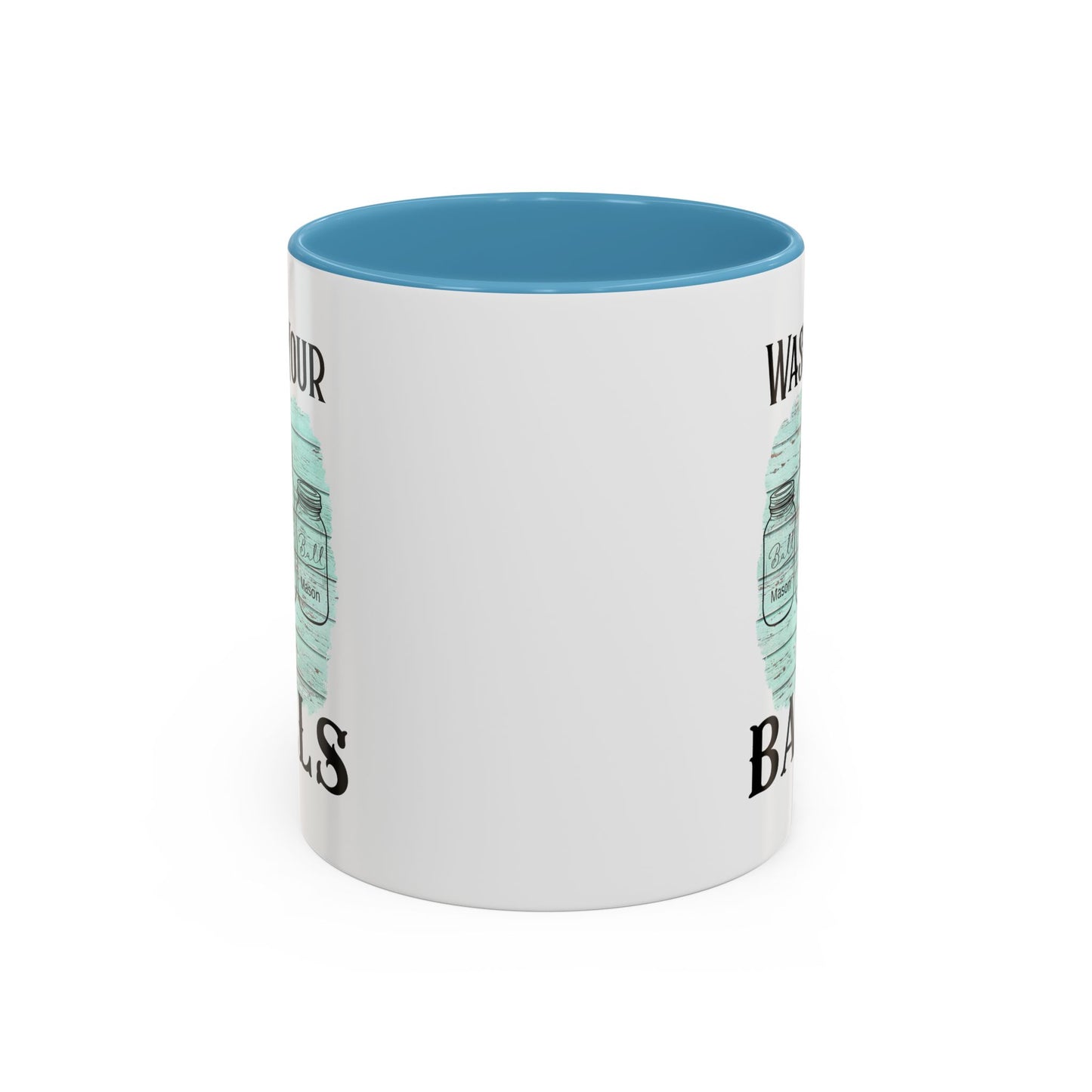 "Wash Your Balls" Blue Wood, Humorous Accent Coffee Mug for Everyday Laughs, Perfect Gift for Friends, Fun Kitchen Decor, Unique Housewarming Gift, Novelty Coffee Cup