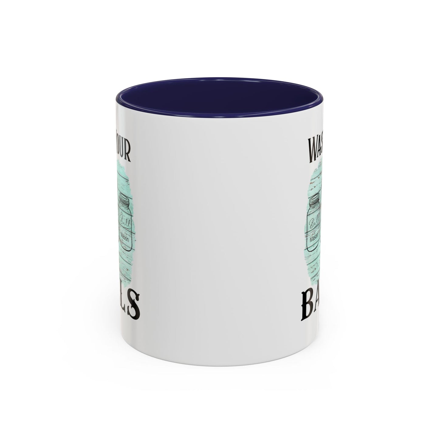 "Wash Your Balls" Blue Wood, Humorous Accent Coffee Mug for Everyday Laughs, Perfect Gift for Friends, Fun Kitchen Decor, Unique Housewarming Gift, Novelty Coffee Cup