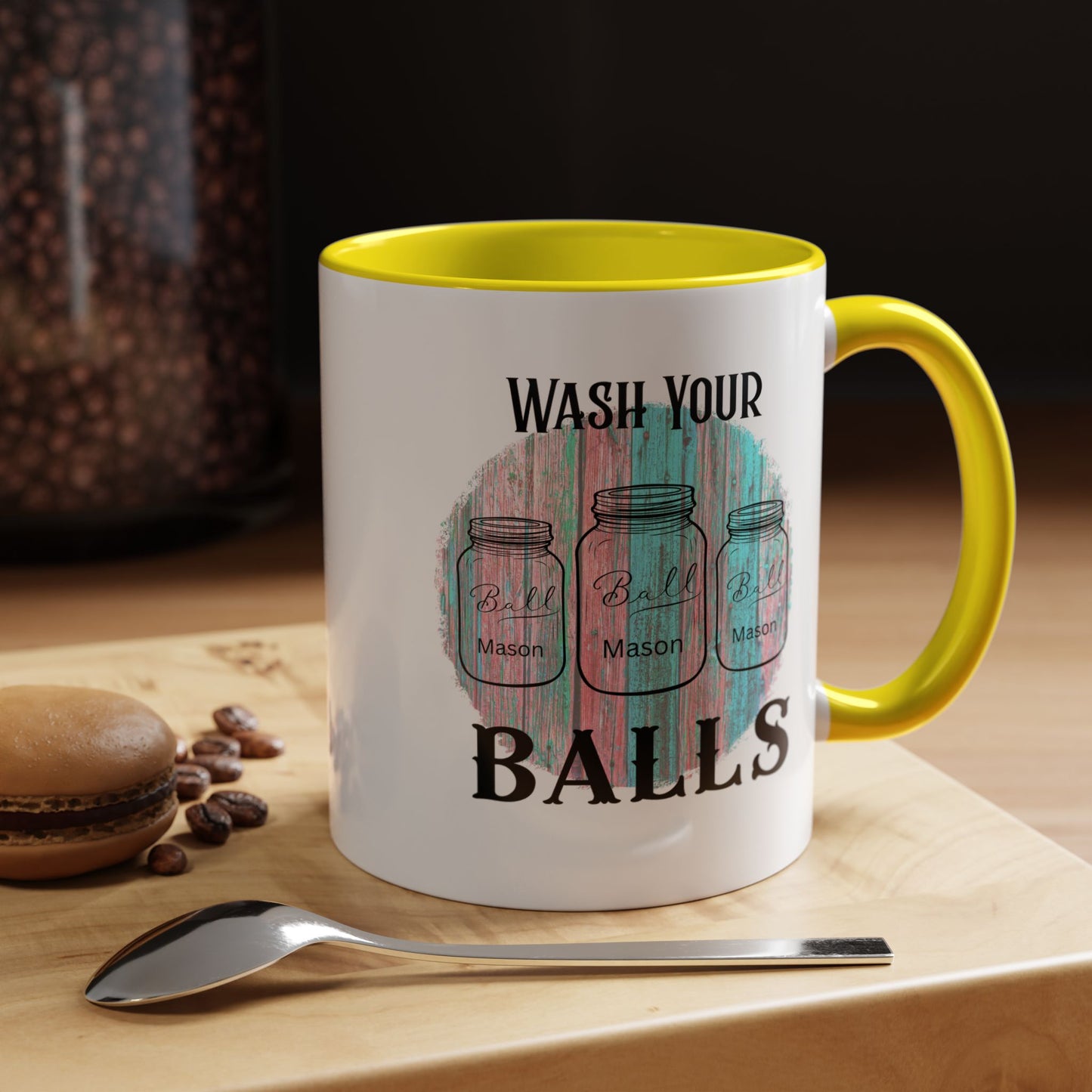 "Wash Your Balls" Funny Accent Coffee Mug - Wash Your Balls Humor Gift for Him, Unique Kitchen Decor, Gag Gift for Friends, Coffee Lovers