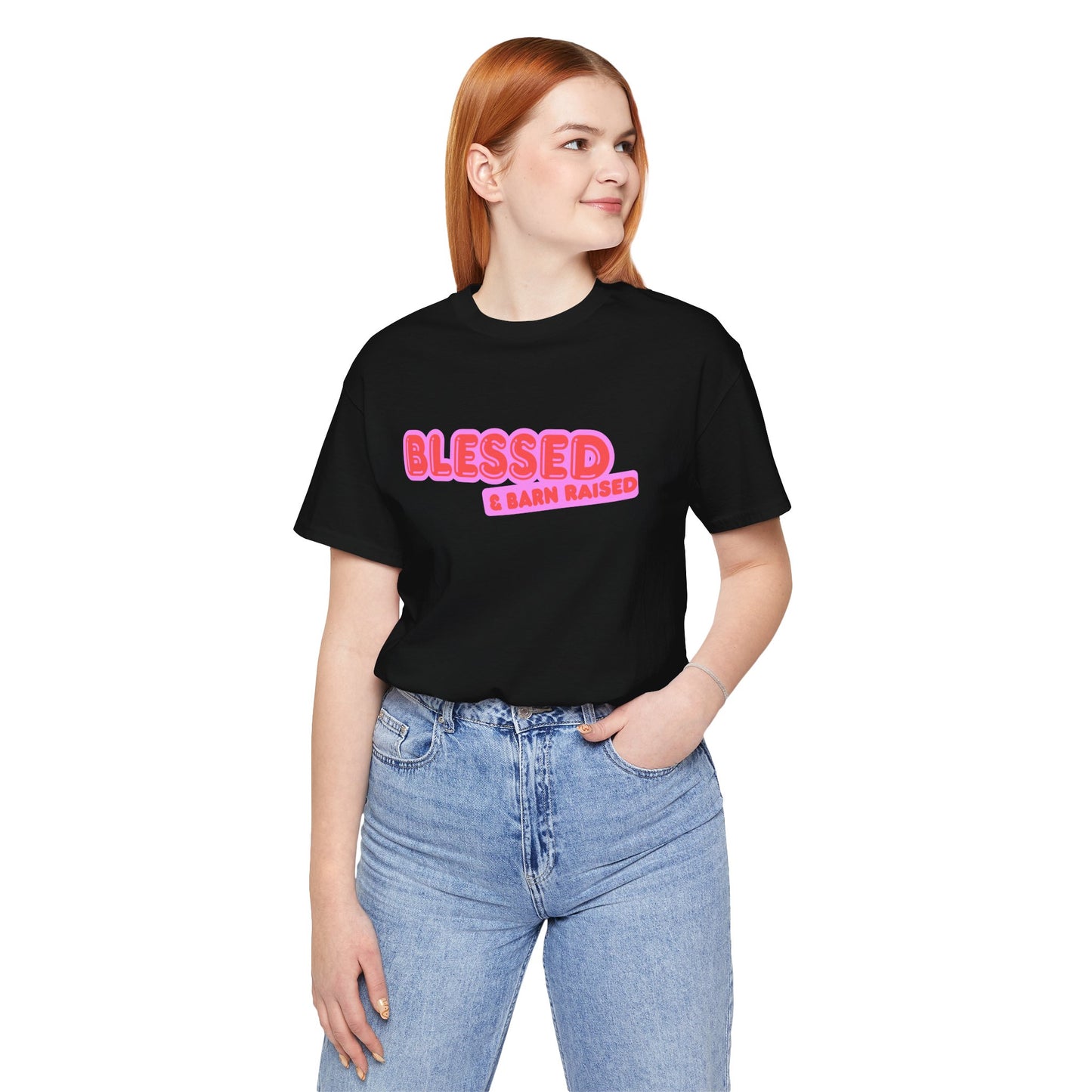 "Blessed & Barn Raised" Western Shirt | Country Girl Tee | Rustic Graphic Tee | Free Spirit Apparel | Outdoor Lifestyle Tee | Vintage Country Shirt | Softstyle Unisex Tee | Faith-Based Country Girl Tee | Rustic Christian Shirt
