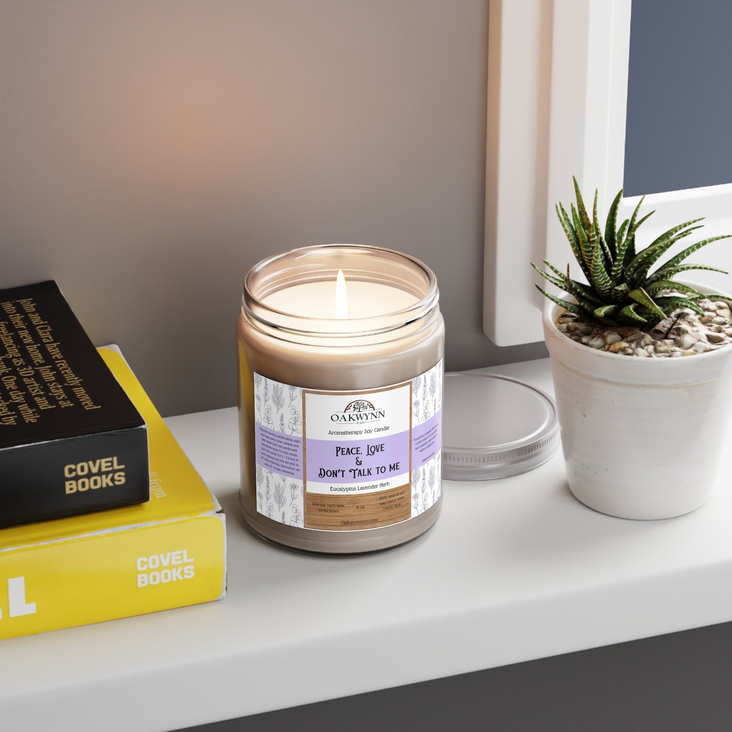 Aromatherapy Soy Candle- 'Peace, Love & Don't Talk to Me' | 9oz | Eucalyptus Lavender Herb