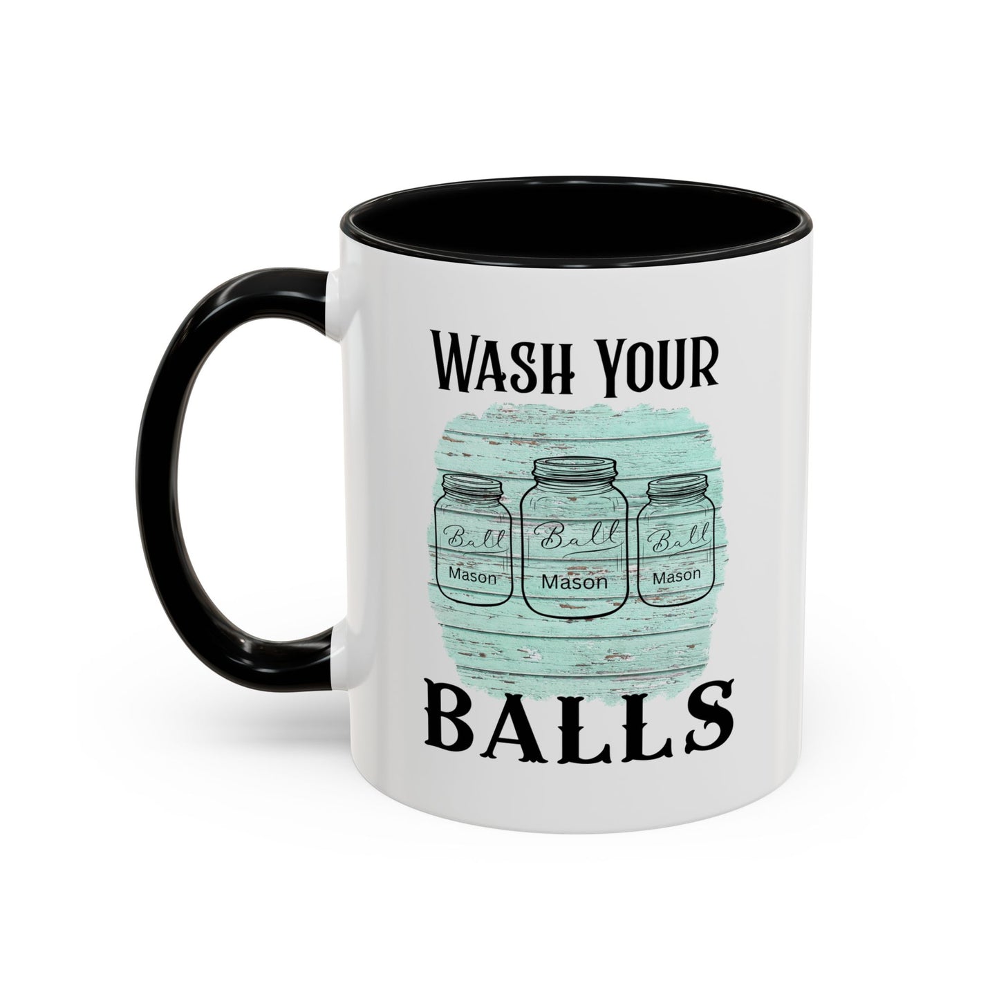 "Wash Your Balls" Blue Wood, Humorous Accent Coffee Mug for Everyday Laughs, Perfect Gift for Friends, Fun Kitchen Decor, Unique Housewarming Gift, Novelty Coffee Cup