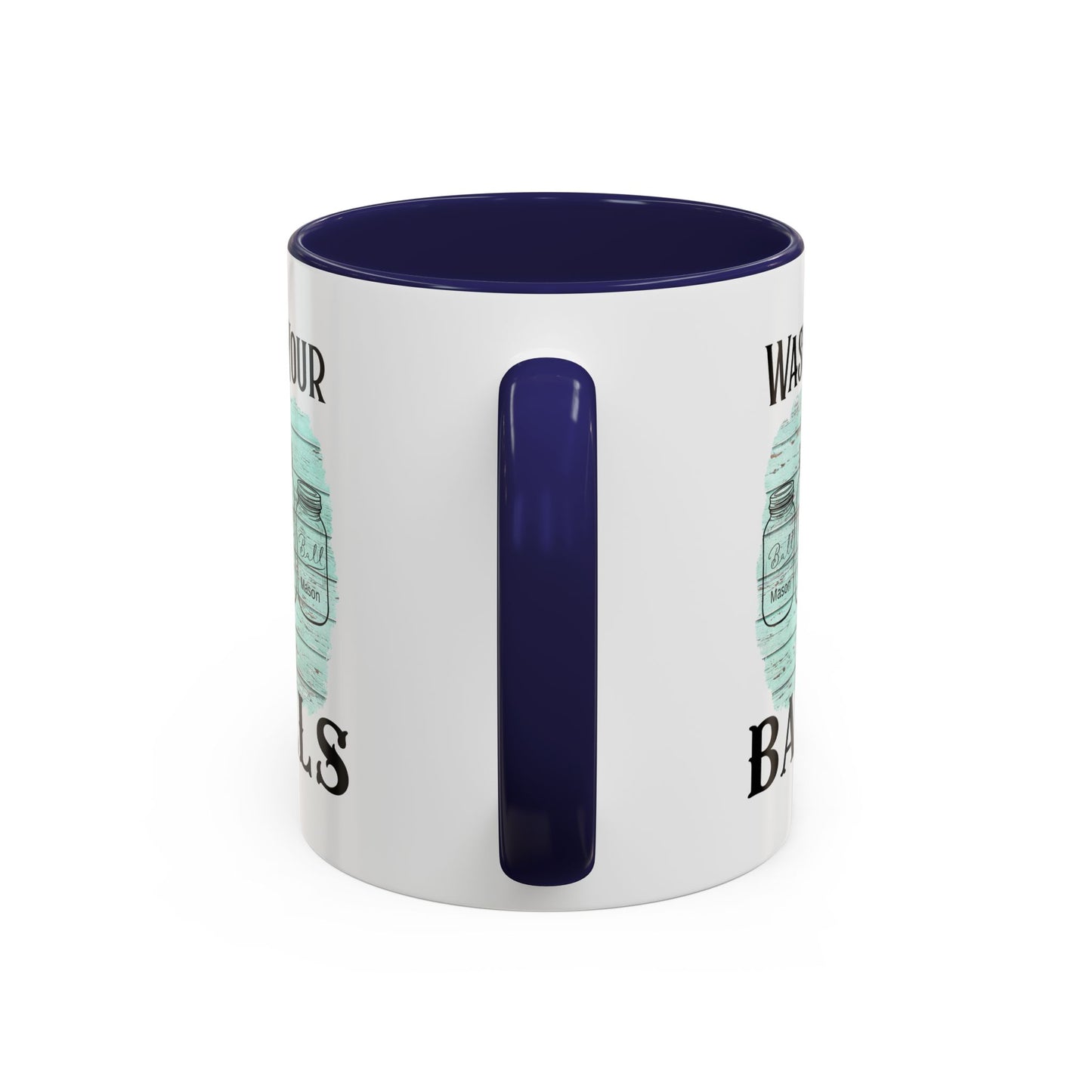 "Wash Your Balls" Blue Wood, Humorous Accent Coffee Mug for Everyday Laughs, Perfect Gift for Friends, Fun Kitchen Decor, Unique Housewarming Gift, Novelty Coffee Cup