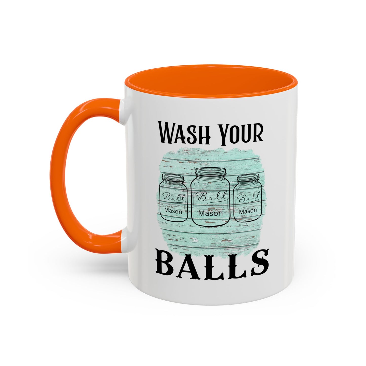 "Wash Your Balls" Blue Wood, Humorous Accent Coffee Mug for Everyday Laughs, Perfect Gift for Friends, Fun Kitchen Decor, Unique Housewarming Gift, Novelty Coffee Cup