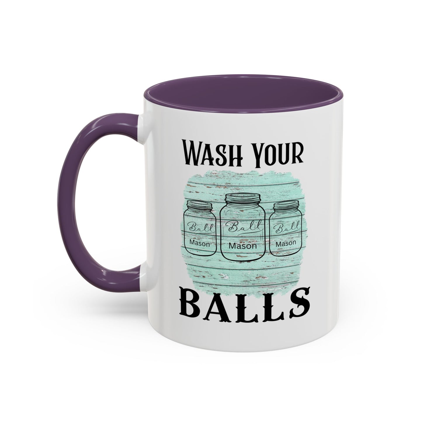"Wash Your Balls" Blue Wood, Humorous Accent Coffee Mug for Everyday Laughs, Perfect Gift for Friends, Fun Kitchen Decor, Unique Housewarming Gift, Novelty Coffee Cup