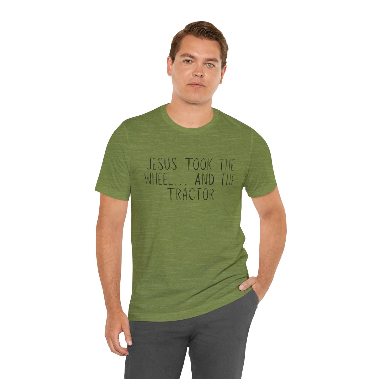 "Jesus Took the Wheel And The Tractor" Western Shirt | Country Girl Tee | Rustic Graphic Tee | Free Spirit Apparel | Outdoor Lifestyle Tee | Vintage Country Shirt | Softstyle Unisex Tee | Faith-Based Country Girl Tee | Rustic Christian Shirt