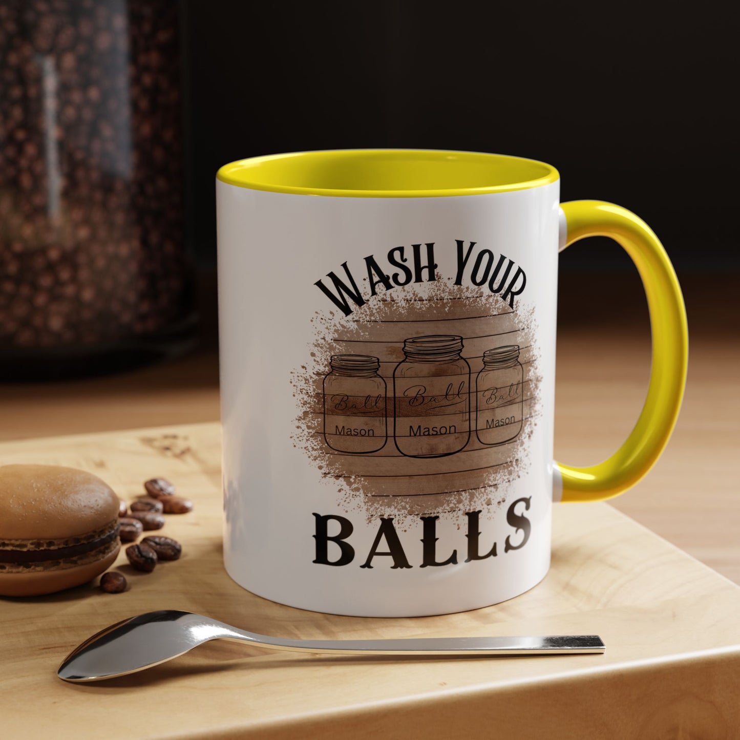 "Wash Your Balls" Wood, Humorous Coffee Mug for Outdoor Lovers, Funny Gift, Wash Your Balls Mug, Coffee Lover Gift, Unique Kitchenware
