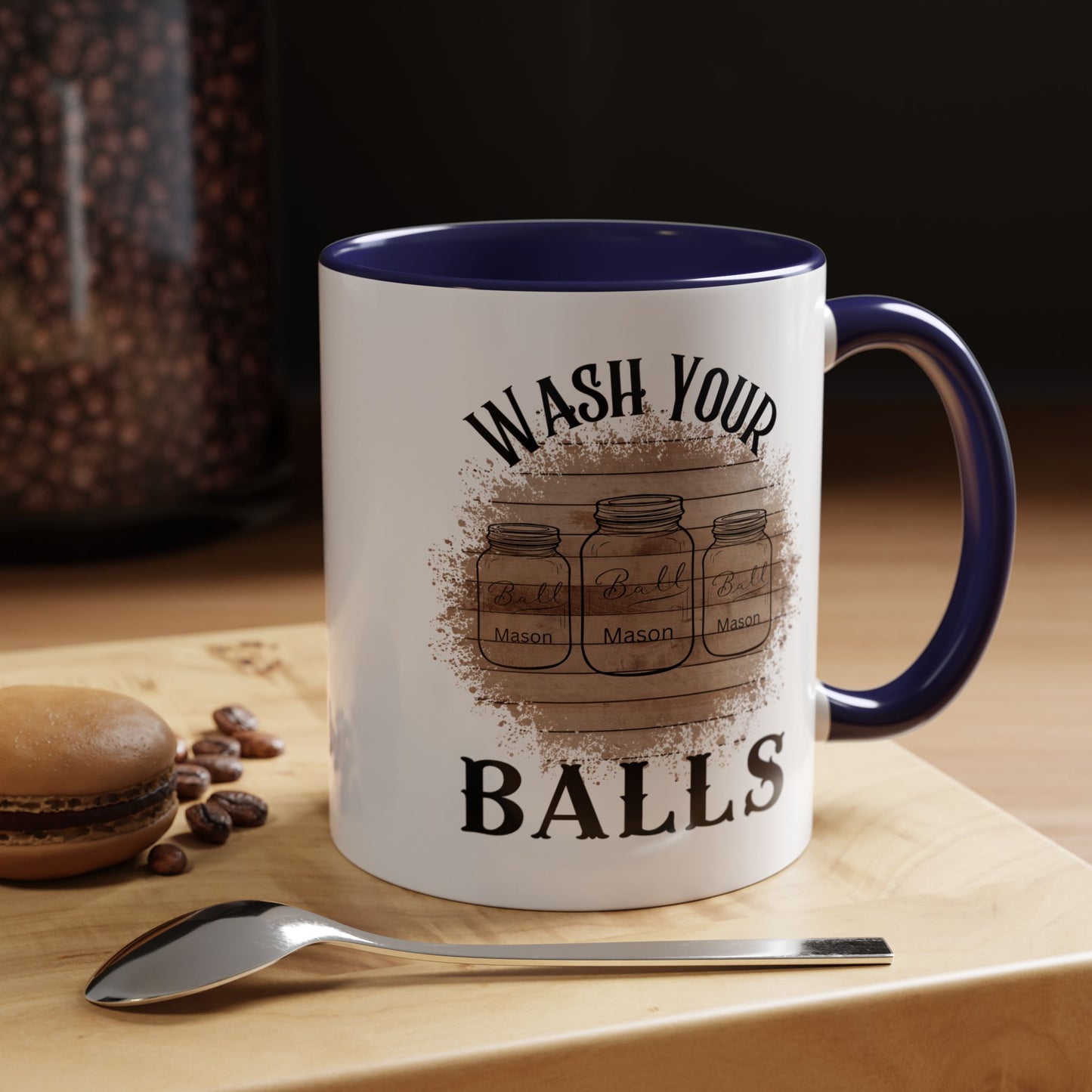 "Wash Your Balls" Wood, Humorous Coffee Mug for Outdoor Lovers, Funny Gift, Wash Your Balls Mug, Coffee Lover Gift, Unique Kitchenware