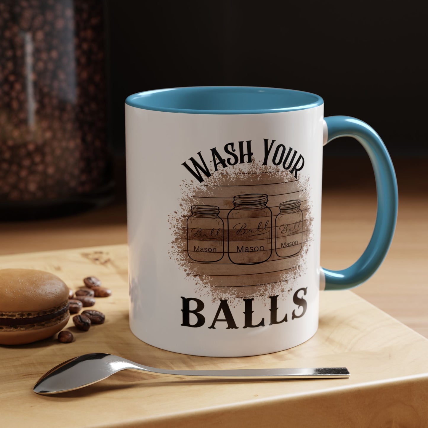 "Wash Your Balls" Wood, Humorous Coffee Mug for Outdoor Lovers, Funny Gift, Wash Your Balls Mug, Coffee Lover Gift, Unique Kitchenware