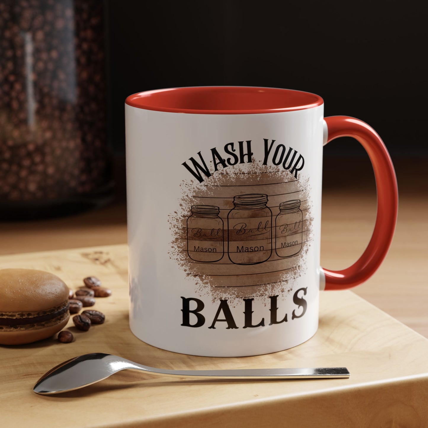 "Wash Your Balls" Wood, Humorous Coffee Mug for Outdoor Lovers, Funny Gift, Wash Your Balls Mug, Coffee Lover Gift, Unique Kitchenware