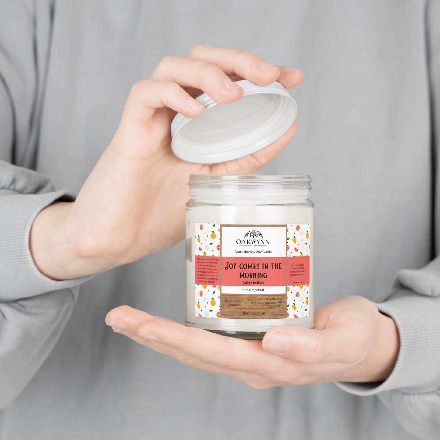 Aromatherapy Soy Candle - 'Joy Comes in the morning (After Coffee)' | 9oz | Pink Grapefruit