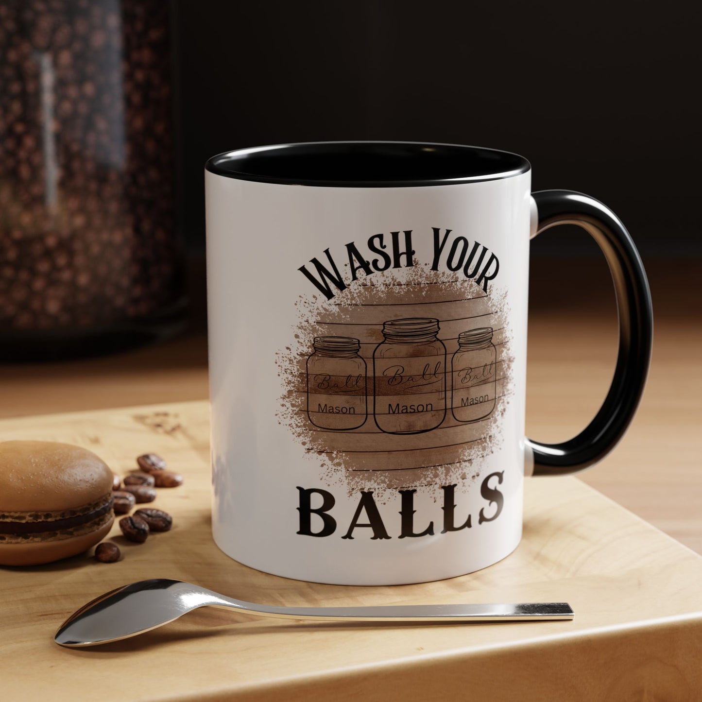 "Wash Your Balls" Wood, Humorous Coffee Mug for Outdoor Lovers, Funny Gift, Wash Your Balls Mug, Coffee Lover Gift, Unique Kitchenware