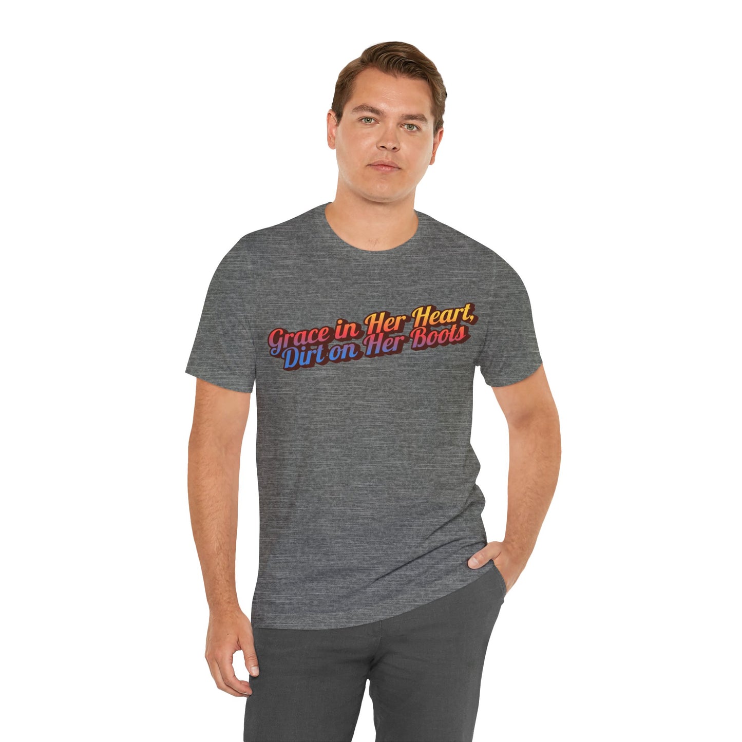 "Grace in Her Heart, Dirt On Her Boots" Western Shirt | Country Girl Tee | Rustic Graphic Tee | Free Spirit Apparel | Outdoor Lifestyle Tee | Vintage Country Shirt | Unisex Tee | Faith-Based Country Girl Tee | Rustic Christian Shirt