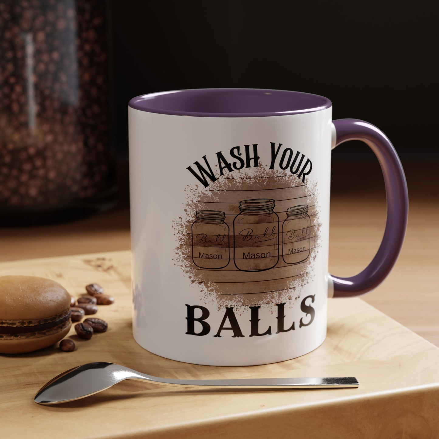 "Wash Your Balls" Wood, Humorous Coffee Mug for Outdoor Lovers, Funny Gift, Wash Your Balls Mug, Coffee Lover Gift, Unique Kitchenware