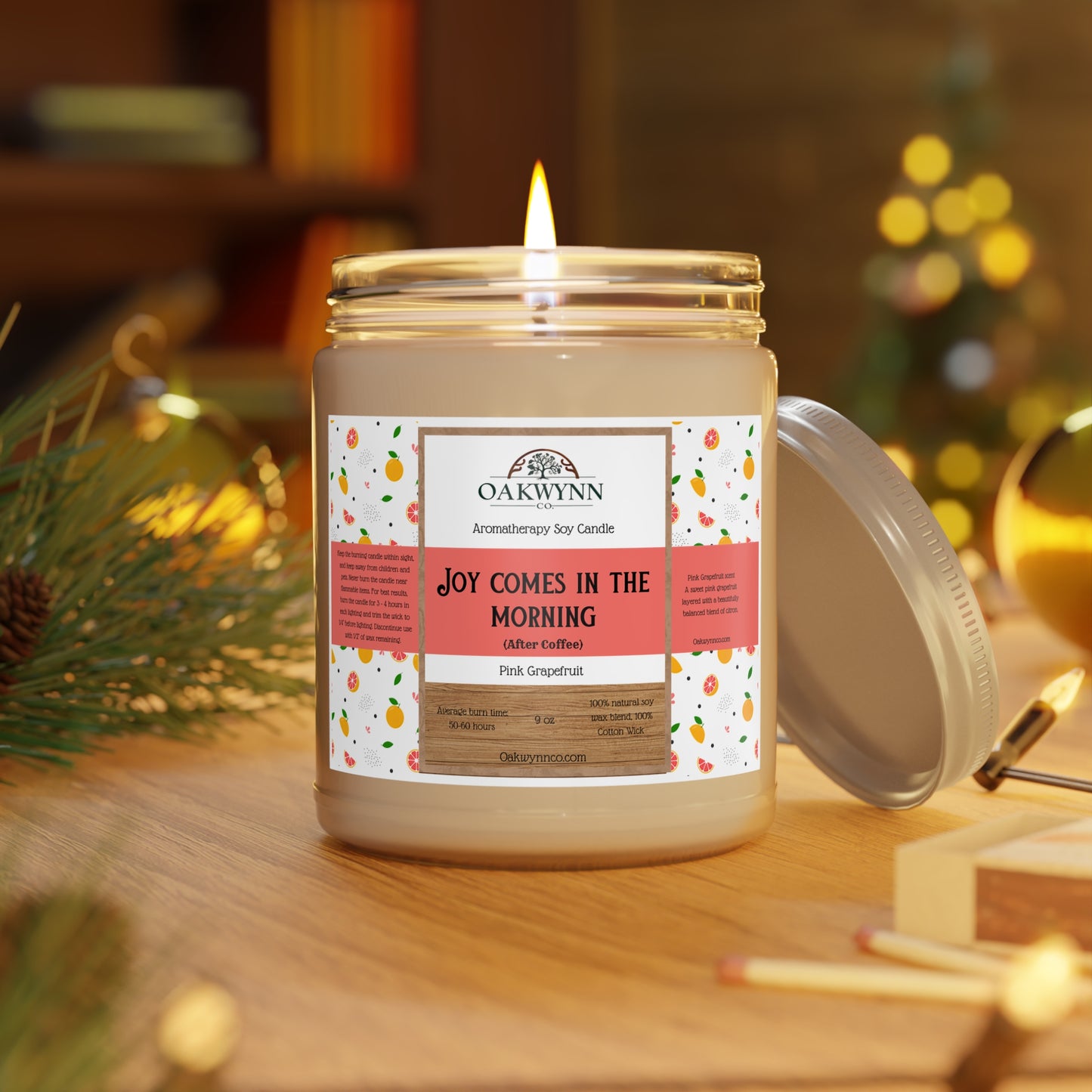 Aromatherapy Soy Candle - 'Joy Comes in the morning (After Coffee)' | 9oz | Pink Grapefruit