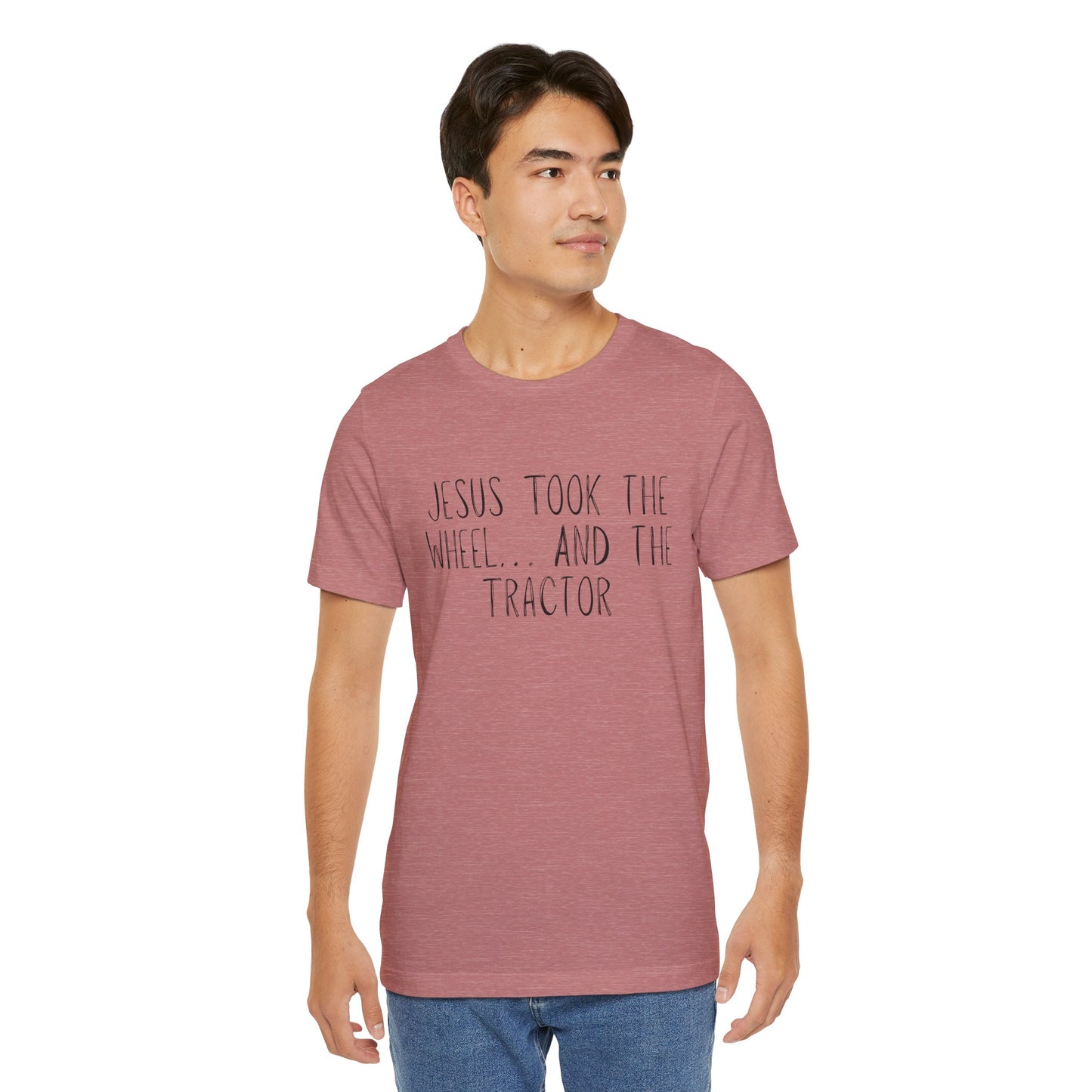 "Jesus Took the Wheel And The Tractor" Western Shirt | Country Girl Tee | Rustic Graphic Tee | Free Spirit Apparel | Outdoor Lifestyle Tee | Vintage Country Shirt | Softstyle Unisex Tee | Faith-Based Country Girl Tee | Rustic Christian Shirt