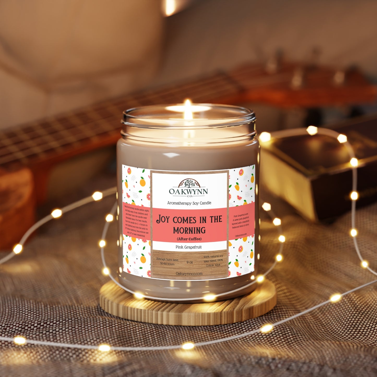 Aromatherapy Soy Candle - 'Joy Comes in the morning (After Coffee)' | 9oz | Pink Grapefruit